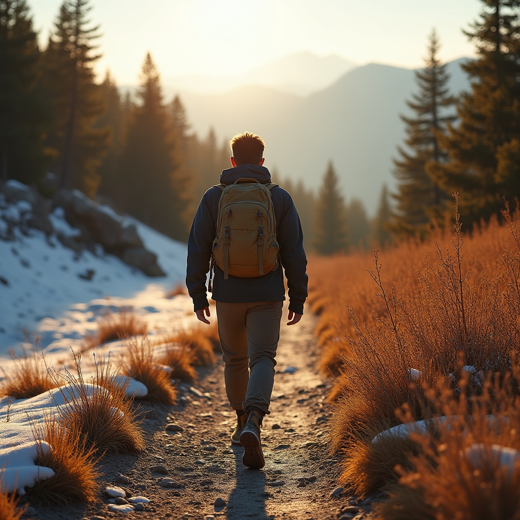 Person practicing outdoor wellness activity across changing seasons